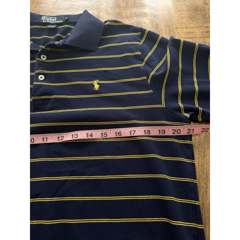 Polo Ralph Lauren Mens M Blue Yellow Striped Long Sleeve Rugby Polo Shirt Cotton